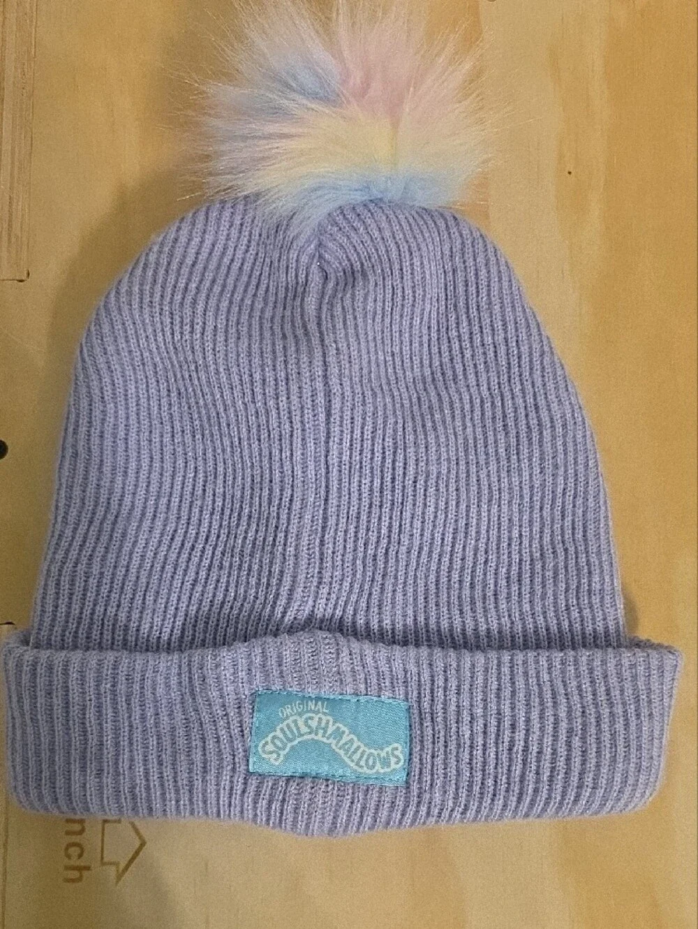 Squishmallows Lavender Knit Beanie with Pastel Rainbow Pom